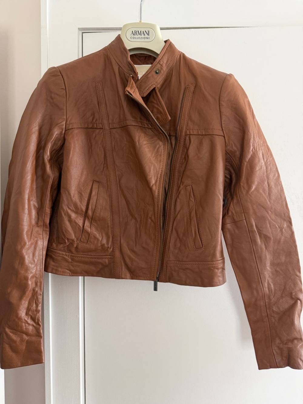 Michael Kors Chestnut Brown Asymmetric Leather Moto Jacket - Women size P